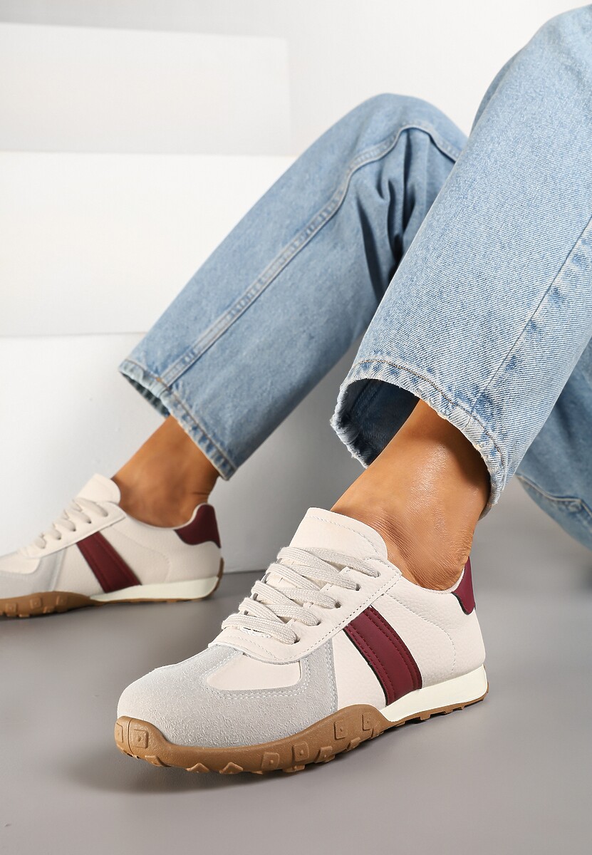 Beżowo-Czarne Sneakersy Ozdobione Paskami Ilanlin