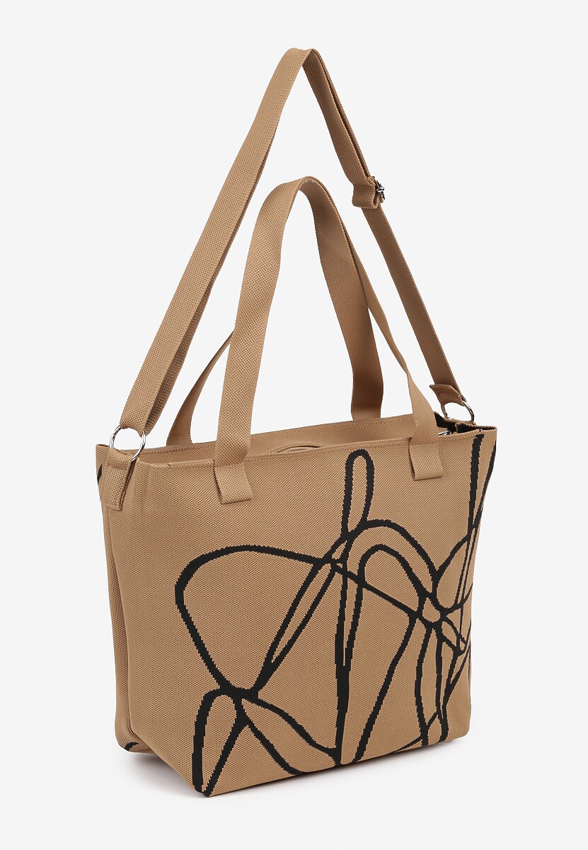 Brązowa Torebka Typu Shopper z Paskiem Crossbody w Abstrakcyjny Wzór Obelisse