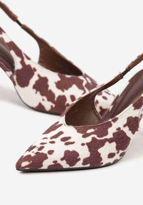 Brązowe Czółenka Sandały Slingback Vices w Krowie Łaty na Obcasie Typu Szpilka Tilionea