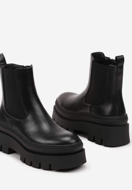 Czarne Casualowe Botki Typu Sztyblety na Tłoczonej Platformie Riadira