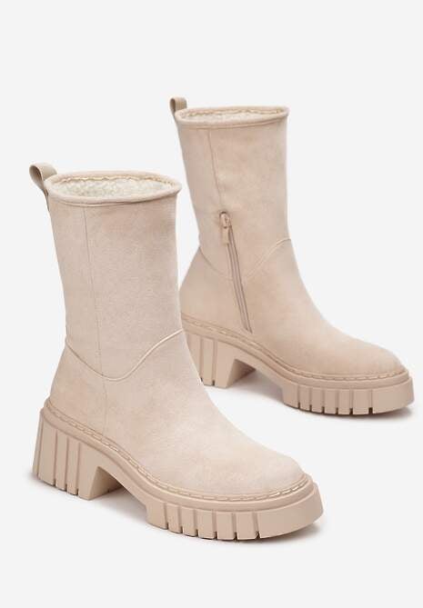 Beżowe Botki na Grubej Podeszwie Lymall