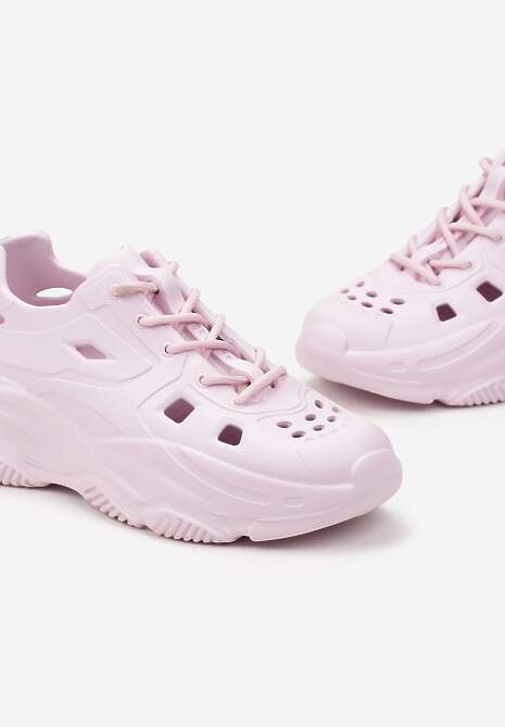 Różowe Gumowe Sneakersy na Grubej Podeszwie Ozdobione Dziurkami Ojala