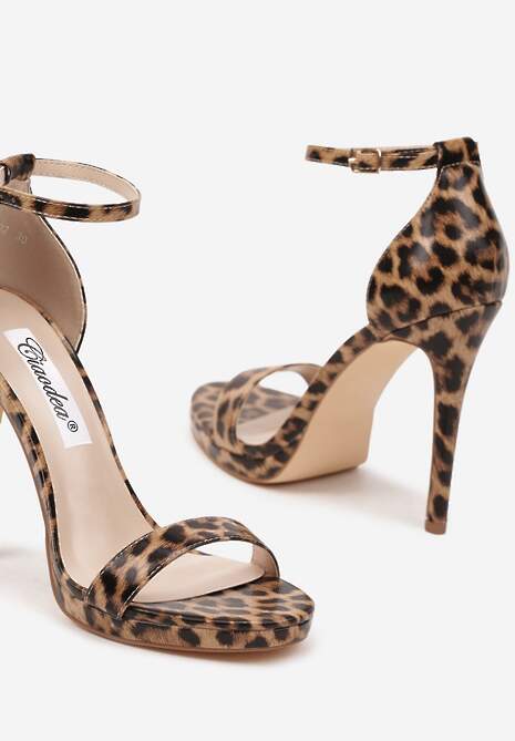 Panterkowe Sandały na Szpilce z Paskiem wokół Kostki i Sprzączką Silirea