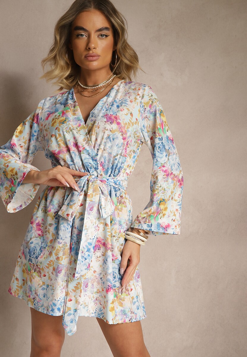 Różowy Kopertowy Kombinezon z Wiązanym Paskiem i Rozszerzanymi Rękawami Telurea