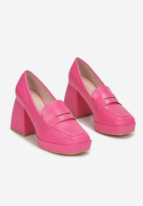 Fuksjowe Półbuty na Geometrycznym Słupku z Kwadratowym Noskiem Lanea