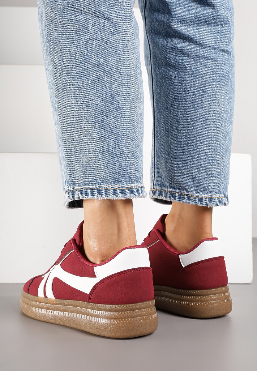 Bordowe Sneakersy Tenisówki Ozdobione Geometrycznym Wzorem Shie