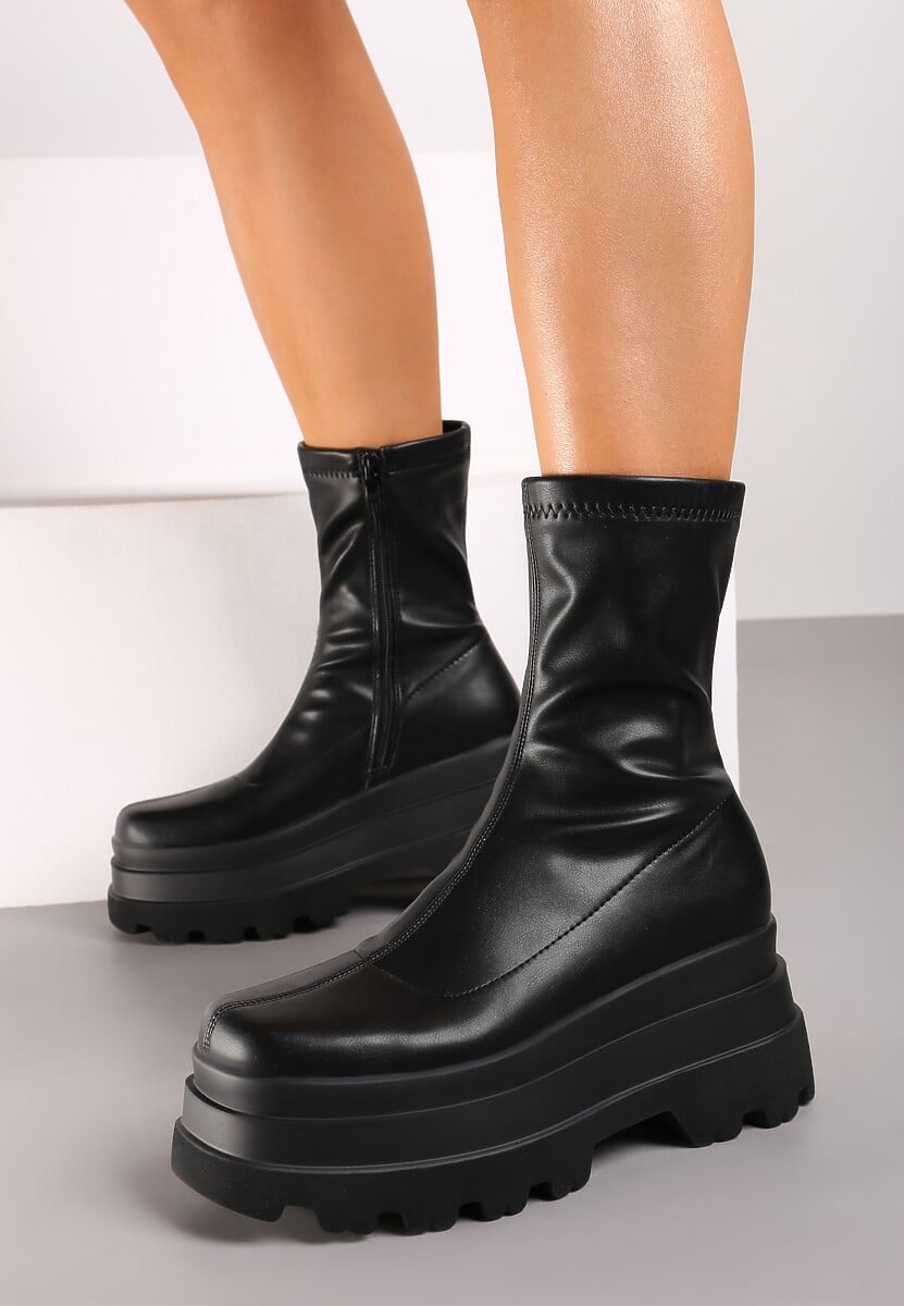 Czarne Botki Workery na Platformie na Suwak z Dopasowaną Cholewką Driefra