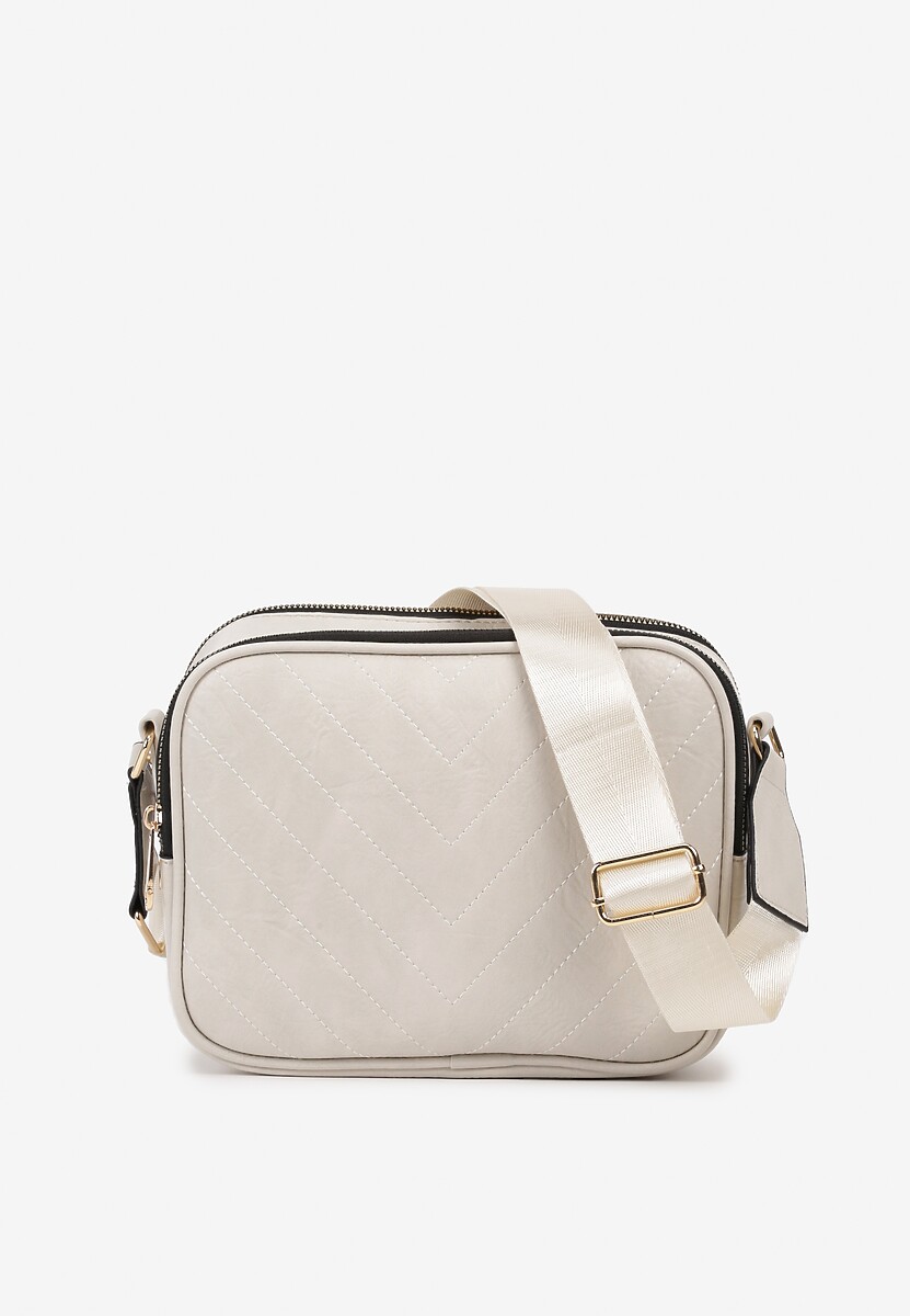 Beżowa Pikowana Torebka z Dwiema Komorami i Materiałowym Paskiem Crossbody Riola