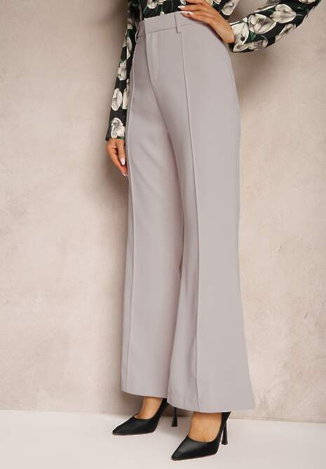 Szare Casualowe Spodnie w Stylu Dzwonów High Waist Uinna