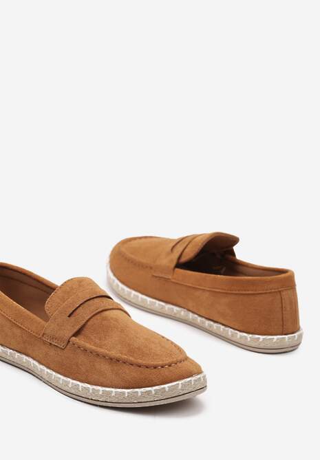 Brązowe Mokasyny na Plecionej Podeszwie z Imitacji Zamszu Viadara