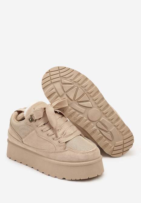 Ciemnobeżowe Sneakersy Śniegowce na Platformie Velavine