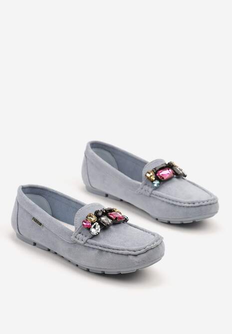 Jasnoniebieskie Mokasyny z Wkładką ze Skóry Naturalnej Veso