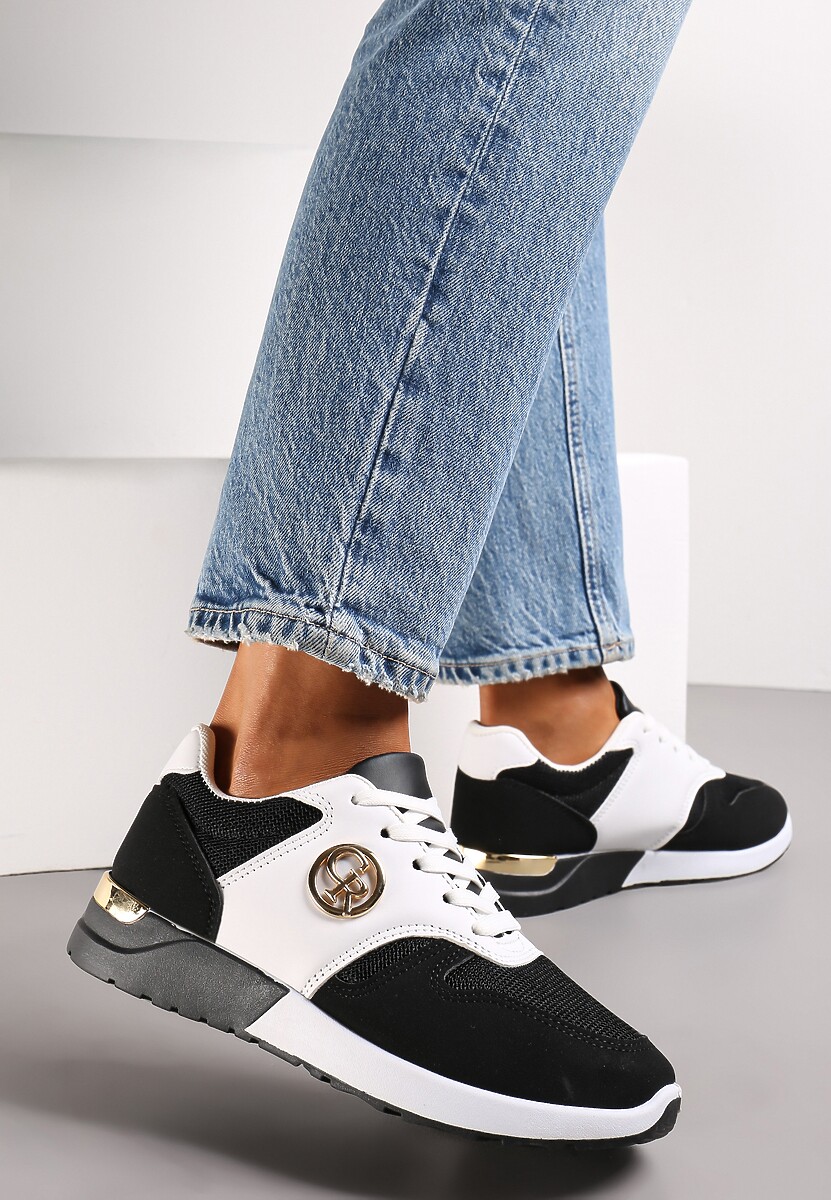 Czarno-Białe Sneakersy z Metaliczną Wstawką Almaide