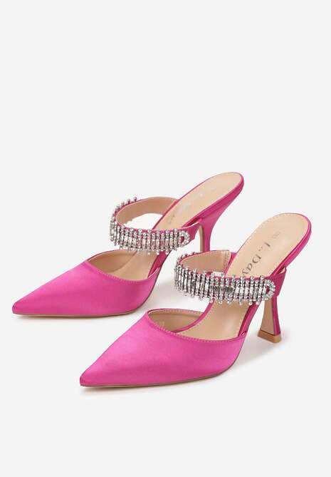 Fuksjowe Klapki na Szpilce z Paskiem z Cyrkoniami Camree