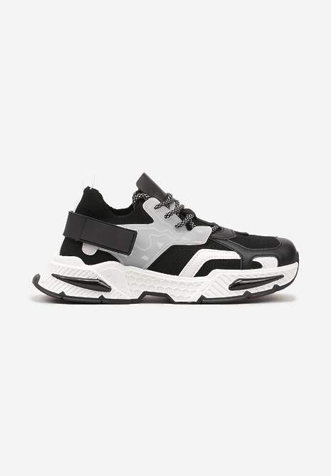 Czarne Sneakersy w Streetwearowym Stylu z Ozdobnym Rzepem Akkaria