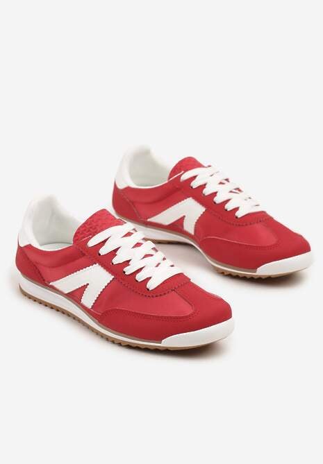 Czerwone Sneakersy Klasyczne Tenisówki Zdobione Przeszyciami Bortewi