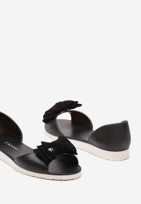 Czarne Balerinki Meliski z Materiałową Kokardką w Pasującym Kolorze Anirtepa