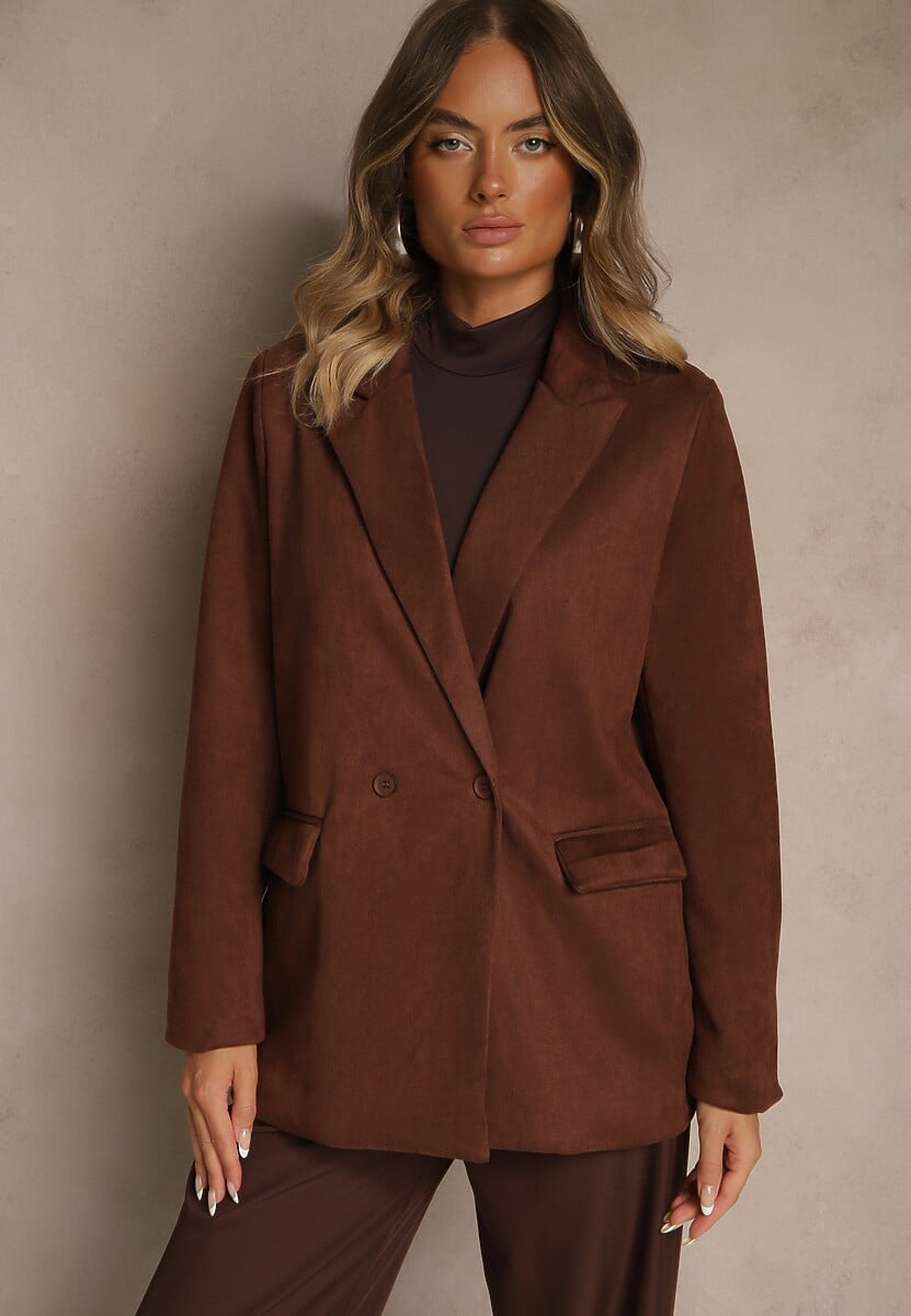 Brązowa Pudełkowa Marynarka z Usztywnioną Linią Ramion Rillie