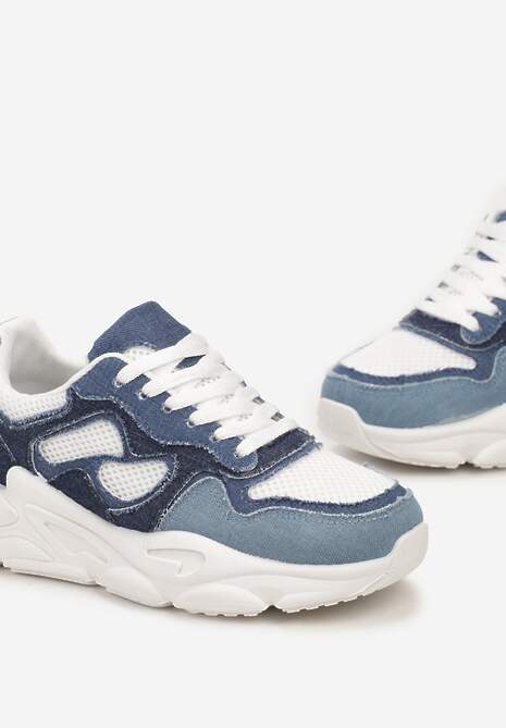 Niebieskie Sneakersy przed Kostkę na Grubej Podeszwie Lefia