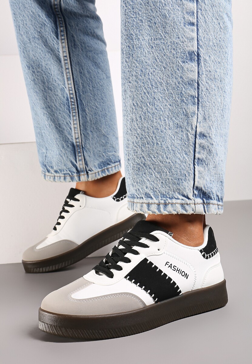 Biało-Czarne Sneakersy na Platformie z Kontrastującymi Detalami i Wywiniętym Językiem Amirila