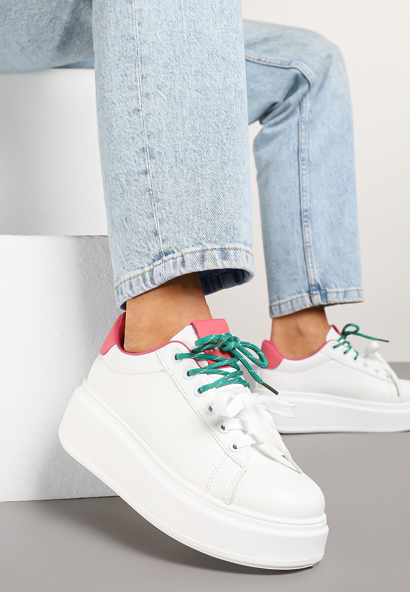 Biało-Różowe Sneakersy z Podwójnym Sznurowaniem Zdivoria