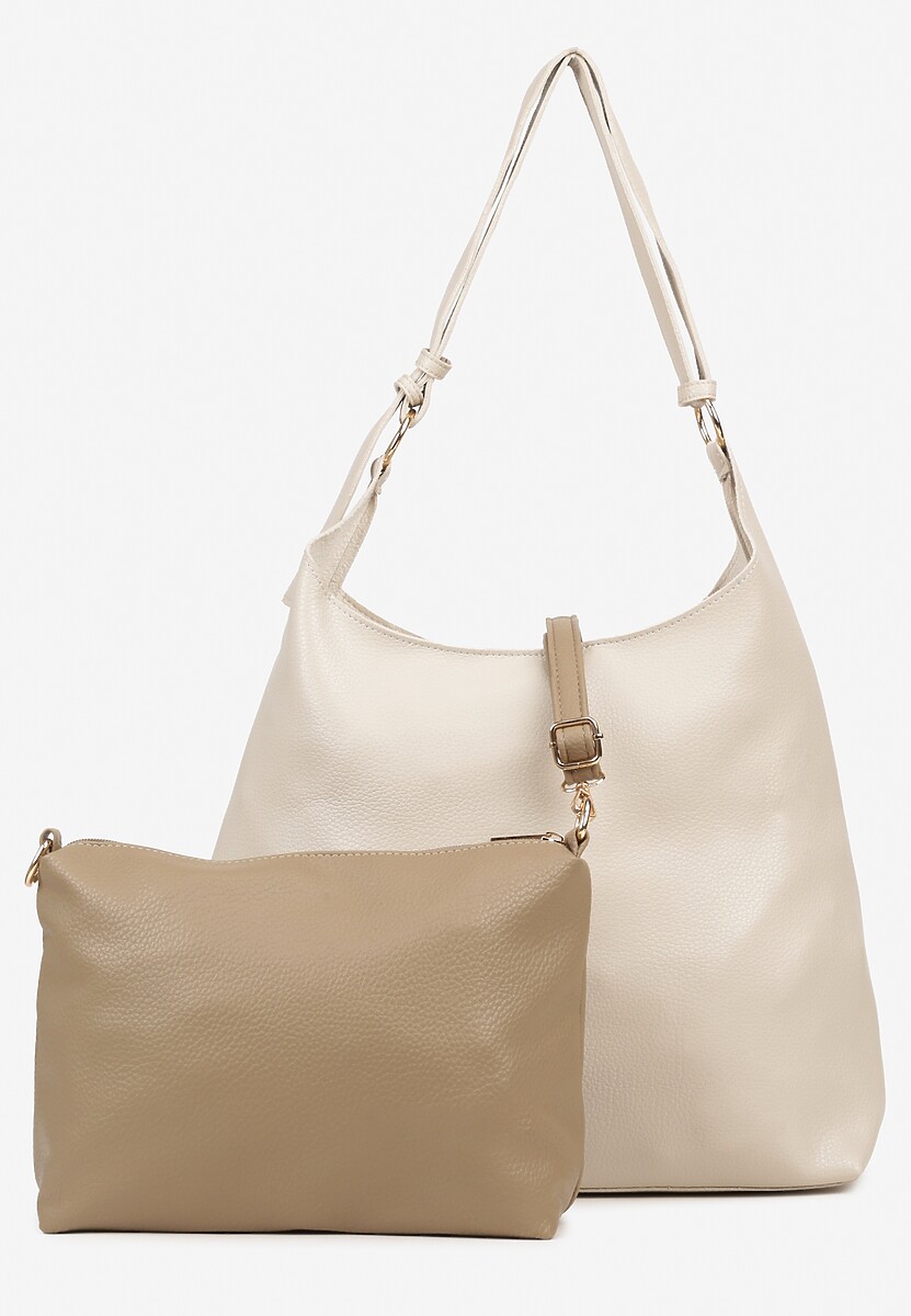 Beżowa Torebka Hobo z Kosmetyczką i Paskiem Crossbody Zarosea