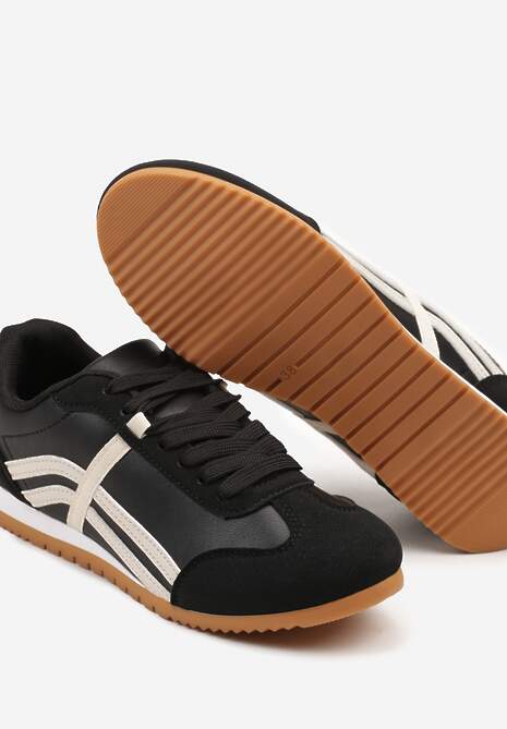 Czarne Sneakersy Klasyczne Tenisówki Zdobione Przeszyciami Ellexia