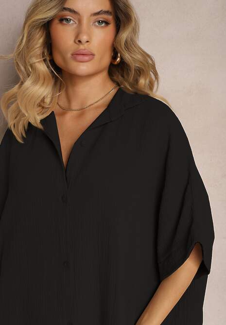 Czarna Muślinowa Sukienka z Bawełny o Pudełkowym Kroju Vimaristta