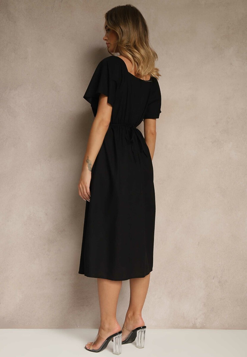 Czarna Bawełniana Sukienka z Wiązaniem i Guzikami Kolarissa