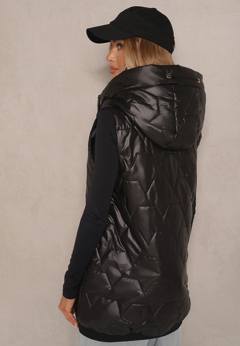 Czarna Kamizelka z Kapturem Ozdobą i Pikowaniem Desirala