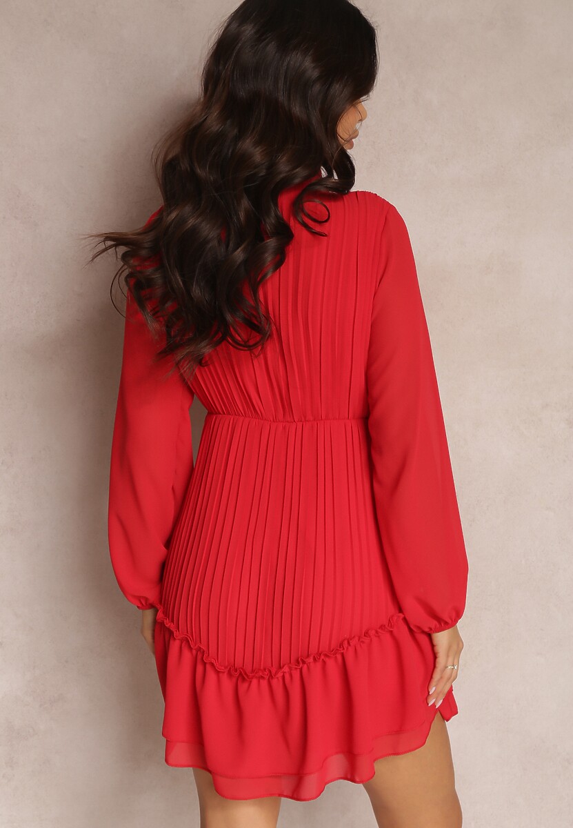 Czerwona Rozkloszowana Sukienka z Falbanką Mini Cirme