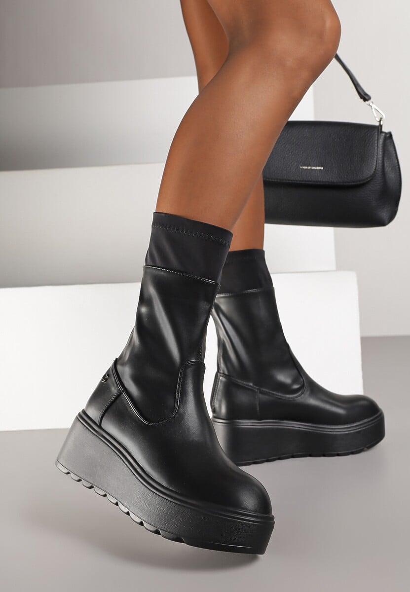 Czarne Botki Vices na Grubej Podeszwie w Stylu Grunge Anarriva