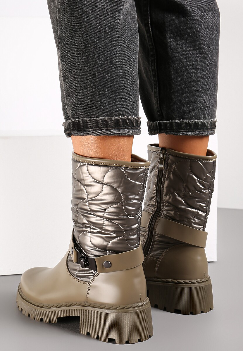 Ciemnobeżowe Botki z Pikowaną Cholewką Nevoyo