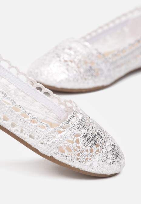 Srebrne Ażurowe Balerinki na Płaskiej Podeszwie Atley