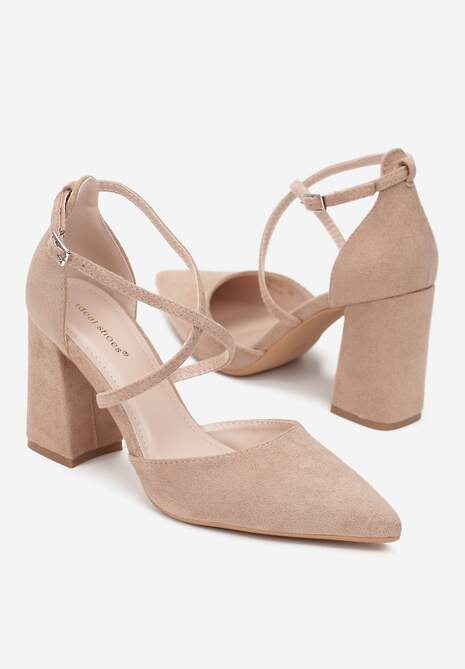 Ciemnobeżowe Czółenka ze Szpiczastym Noskiem na Słupku Charesa