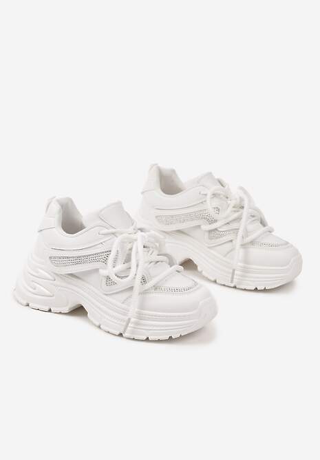 Białe Sneakersy na Platformie z Grubymi Sznurówkami Kilanne