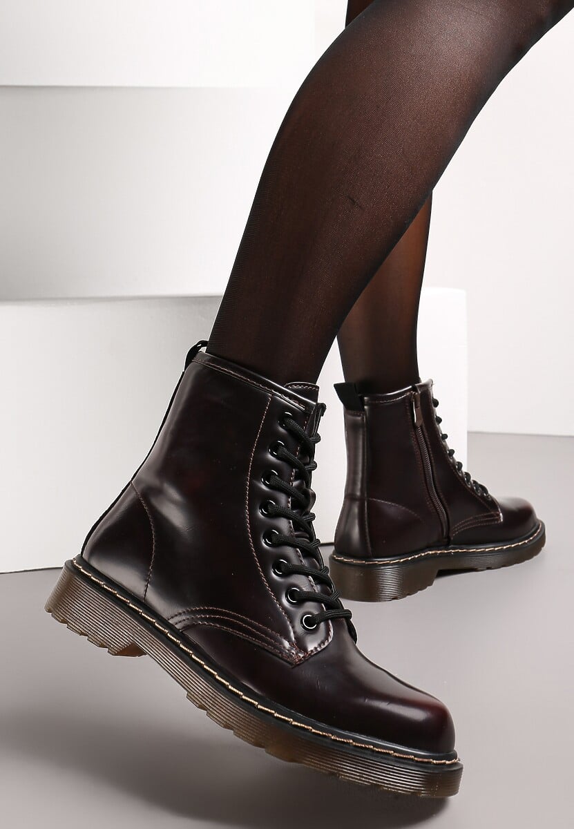 Czerwone Botki Workery na Grubej Podeszwie Inroca