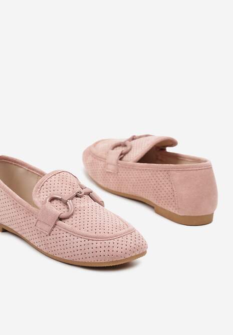 Różowe Płaskie Mokasyny z Klamerką Chrisstelle