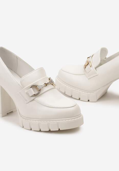 Białe Czółenka z Klamrą na Słupku i Platformie z Bieżnikiem Ceridmas