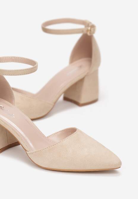 Beżowe Czółenka ze Szpiczastym Noskiem na Słupku Corrinne