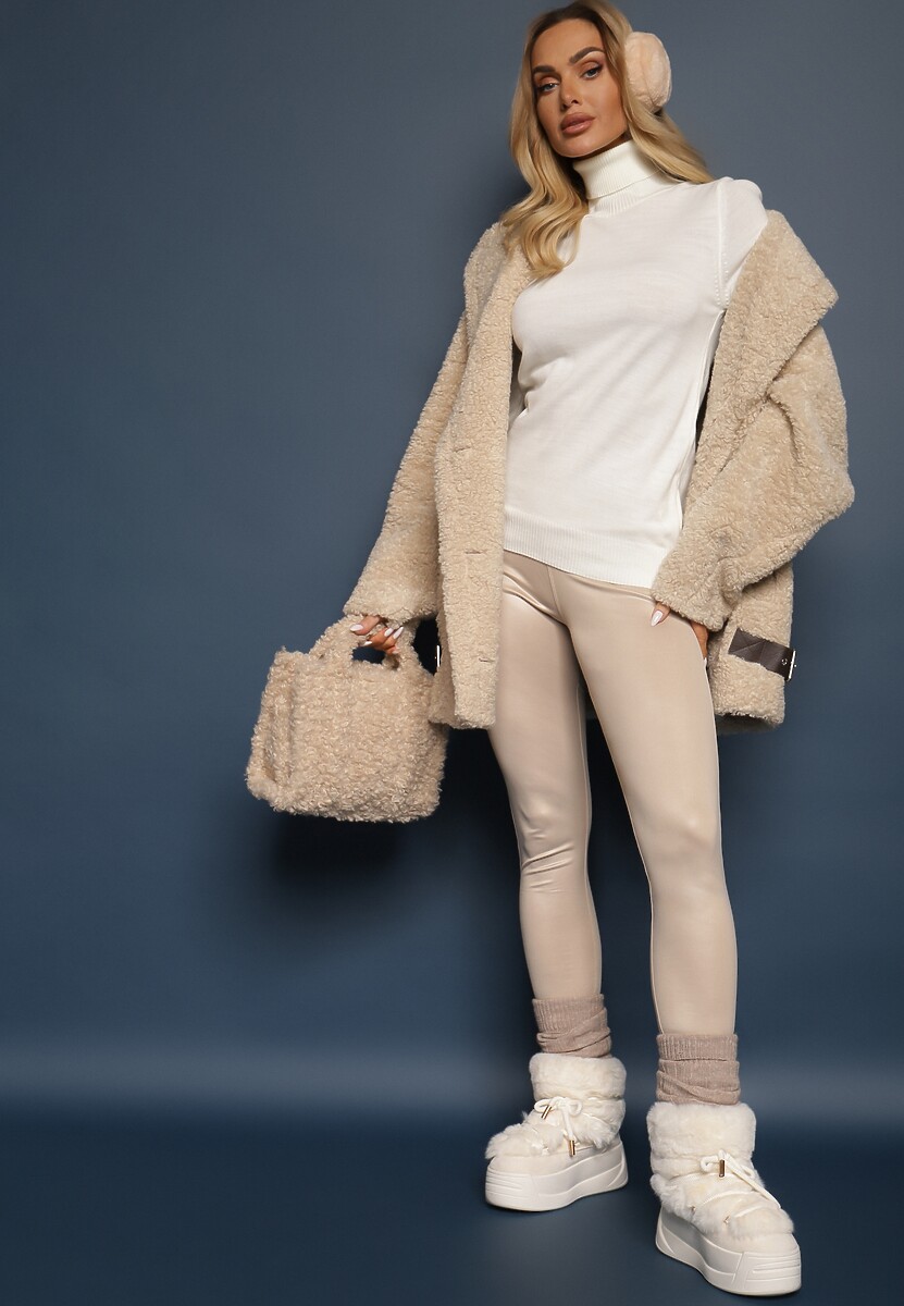 Jasnobeżowy Klasyczny Golf ze Ściągaczami przy Rękawach Felinia