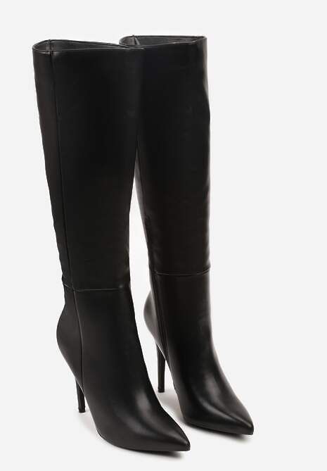 Czarne Kozaki na Szpilce z Dopasowaną Cholewką Alevire