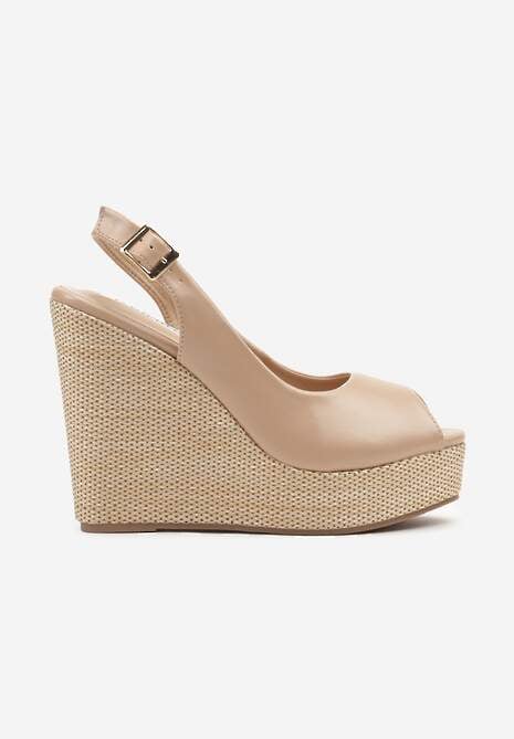 Beżowe Sandały na Platformie i Koturnie z Plecionką Eviliora