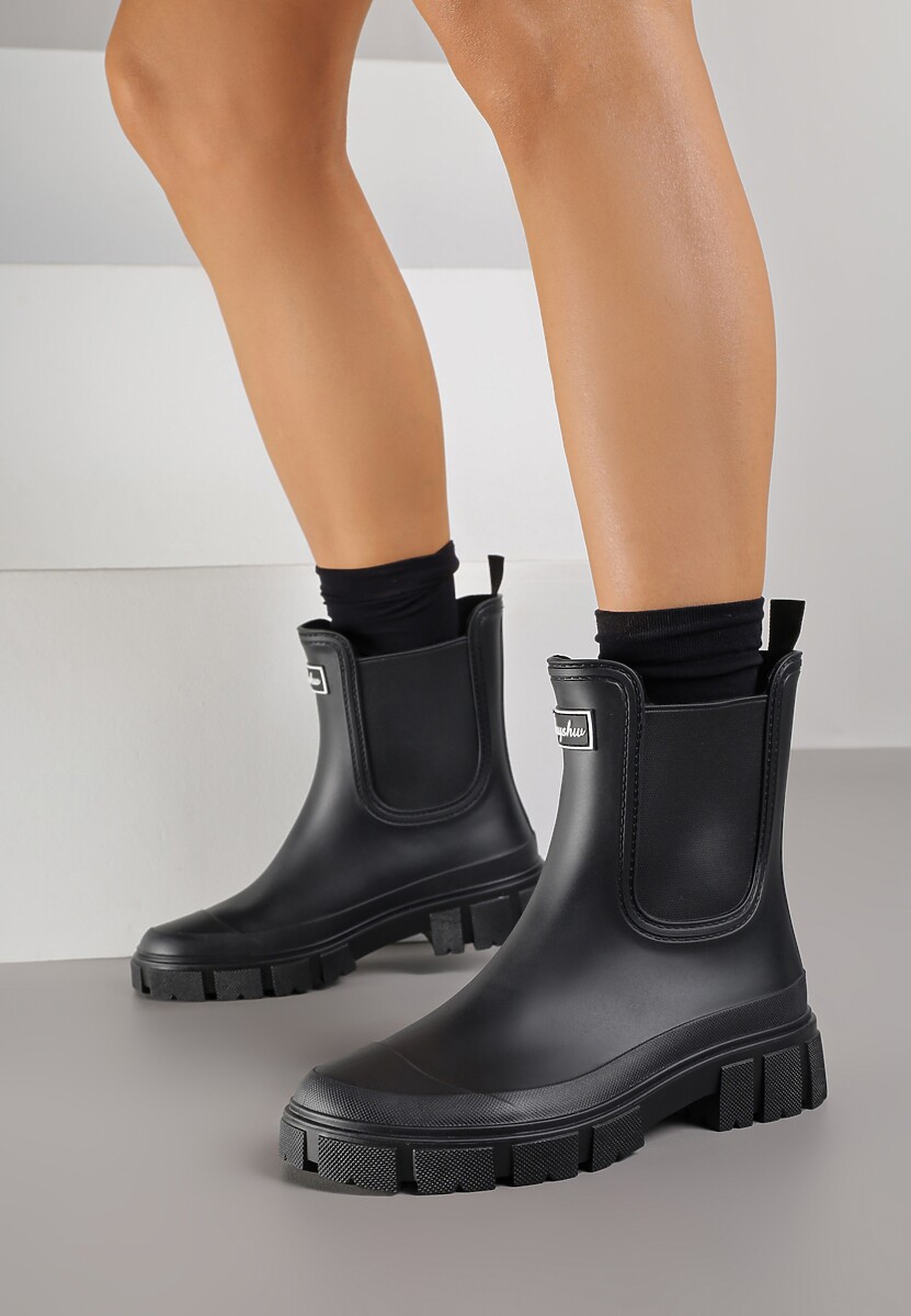 Czarne Kalosze z Elastycznymi Panelami i Detalem z Napisem Delaena