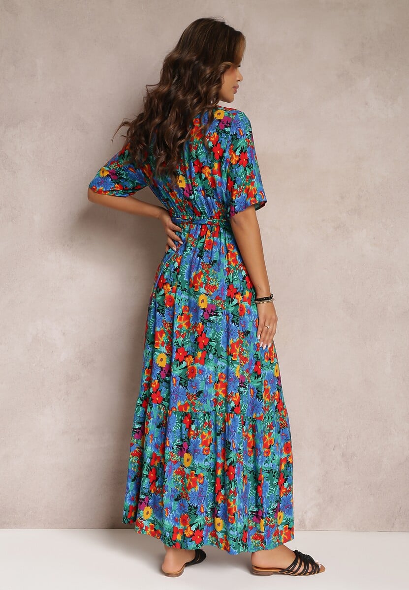 Niebiesko-Zielona Sukienka z Wiskozy Lylian