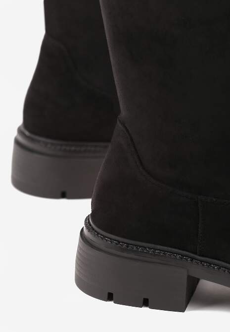 Czarne Kozaki z Imitacji Zamszu w Stylu Basic Fesamea