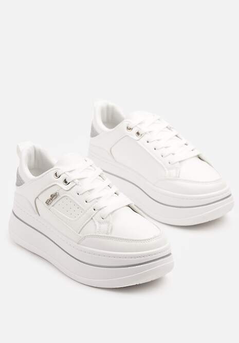 Białe Sneakersy z Brokatem na Platformie Larinea