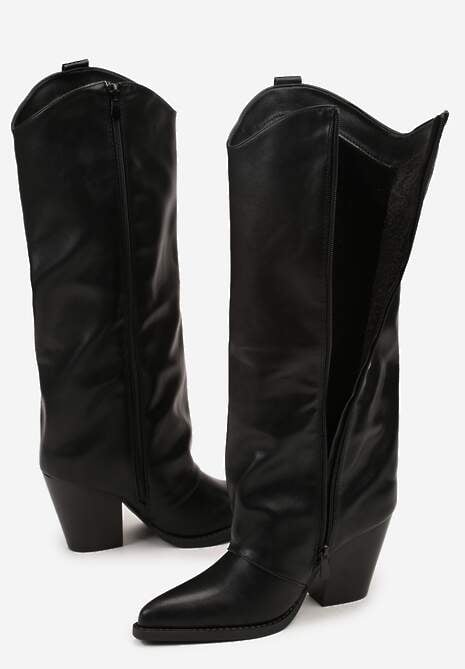 Czarne Kozaki w Stylu Kowbojek z Prostą Cholewką na Stożku Afarrive