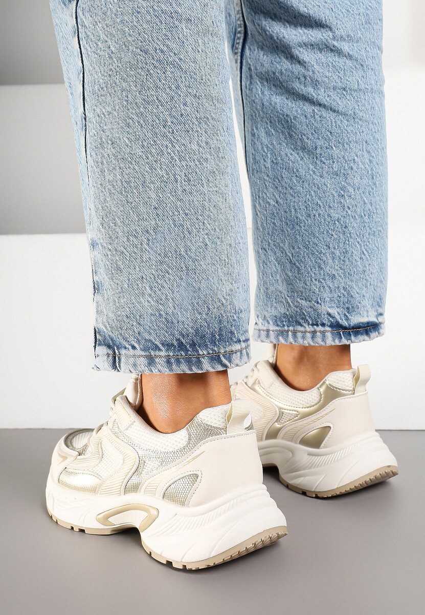 Beżowe Sneakersy Ozdobione Geometrycznym Wzorem Lealiriel