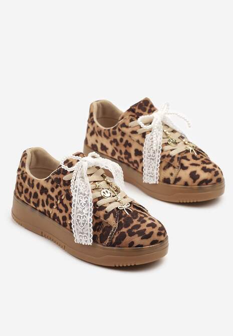 Panterkowe Sneakersy na Niskiej Platformie z Aplikacjami i Kokardkami Divienne